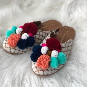 Anthropologie Pom Mule Slide Boho Flats - like new